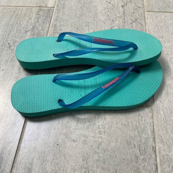 Havaianas Slim Flip Flops Sandals Blue Green Women's Size 7/8 NWT - Picture 5 of 6
